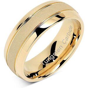 Engraved Personalized Tungsten Rings Gold Wedding Band Sand Blasted